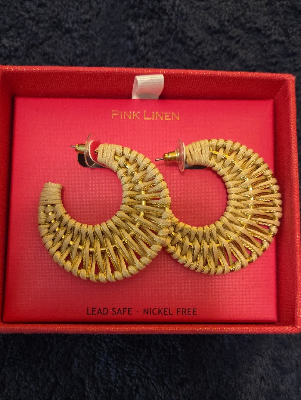 NWT PINK LINEN Gold and Cream Wrapped Hoop Earrings